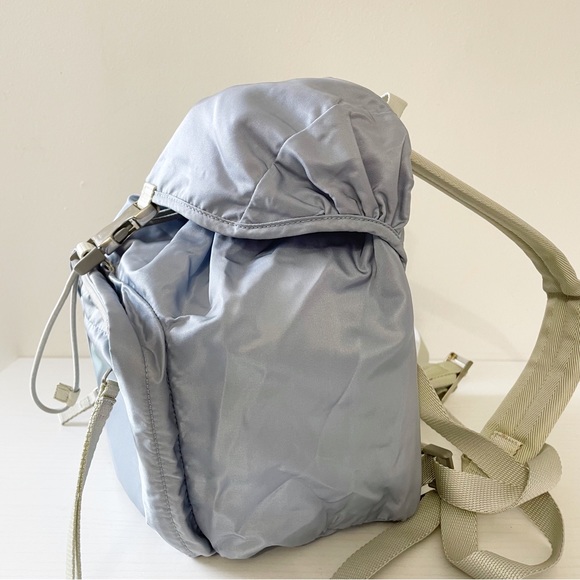 Prada blue nylon gray trim small buckle flap backpack - Picture 2 of 11